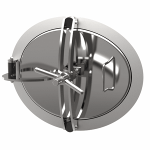 Oval manwaydoor, inward opening