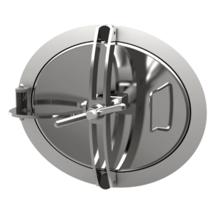 Oval manwaydoor, inward opening